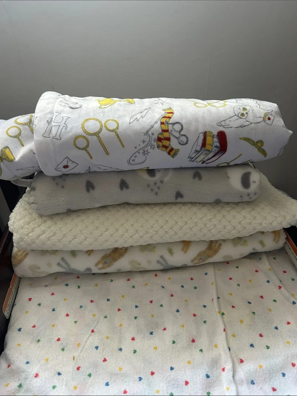 Soft Plush Nursery Blanket Stack - White with Multicolor Accents